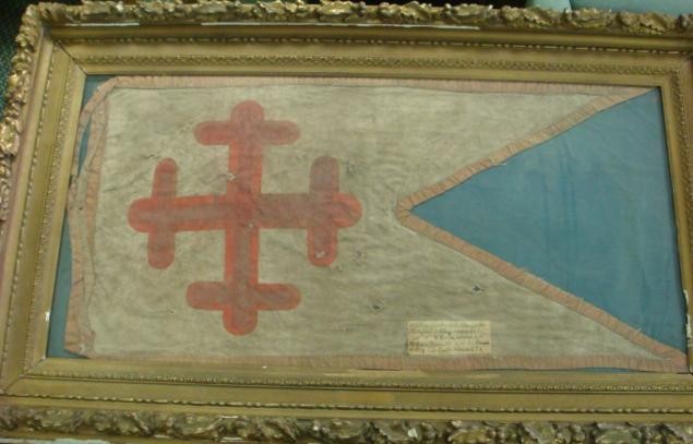 Original Swallowtail Guidon of the 4th Maryland or Chesapeake Battery, Maryland Line of the Confederate Army of Northern Virginia, featuring the Bottany Cross. Organized in 1862, also Know as Brown’s Battery after their Commander, William D. Brown of Baltimore, Maryland.