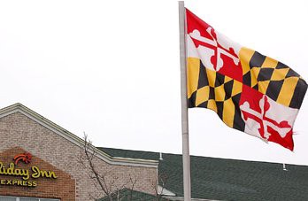 Flipped flag outside of the Holiday Inn in Baltimore